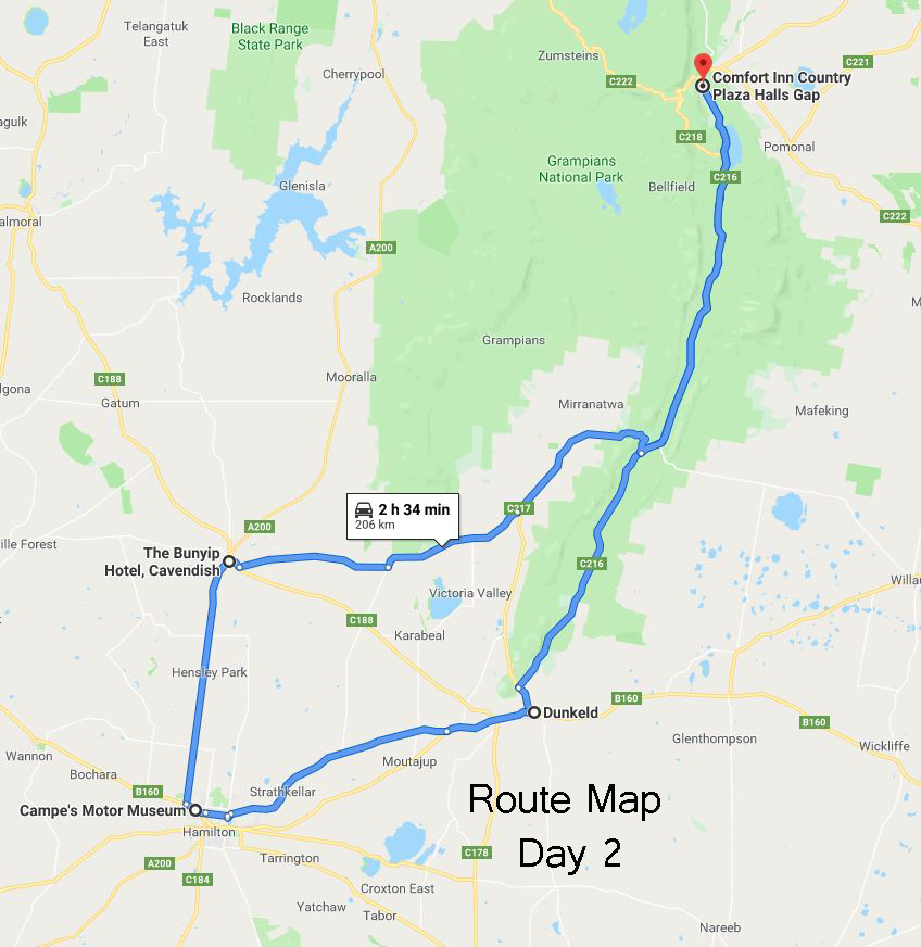Map of route for Day 2 of Grampians Gallivant